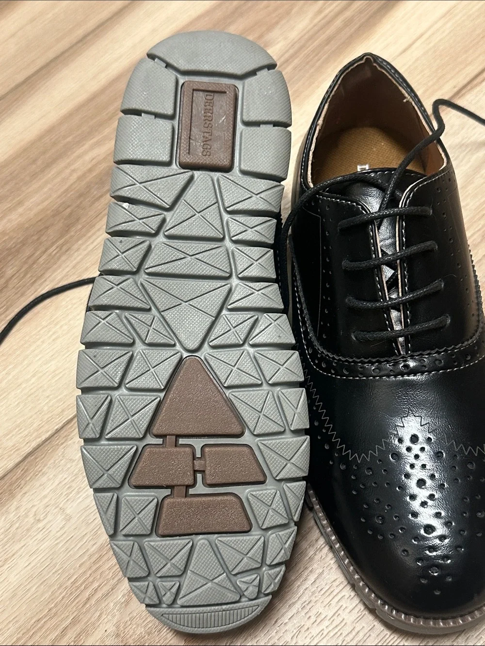 Deer Stags Kids Ace Wingtip Oxford Dress Shoes - Black Youth Size 4.5 M New